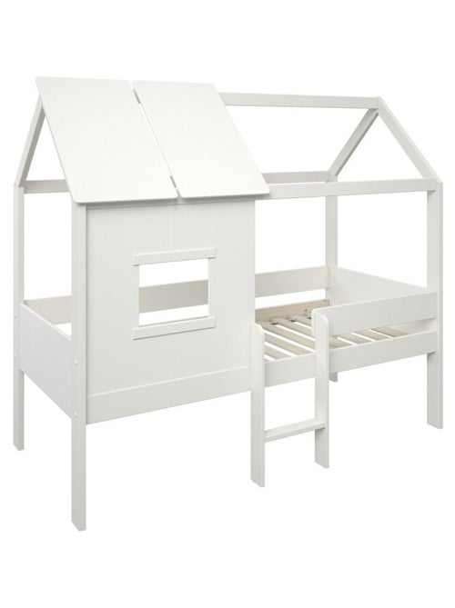 Lit cabane surélevé avec sommier pin massif et imitation bois  AMBRE - Kiabi