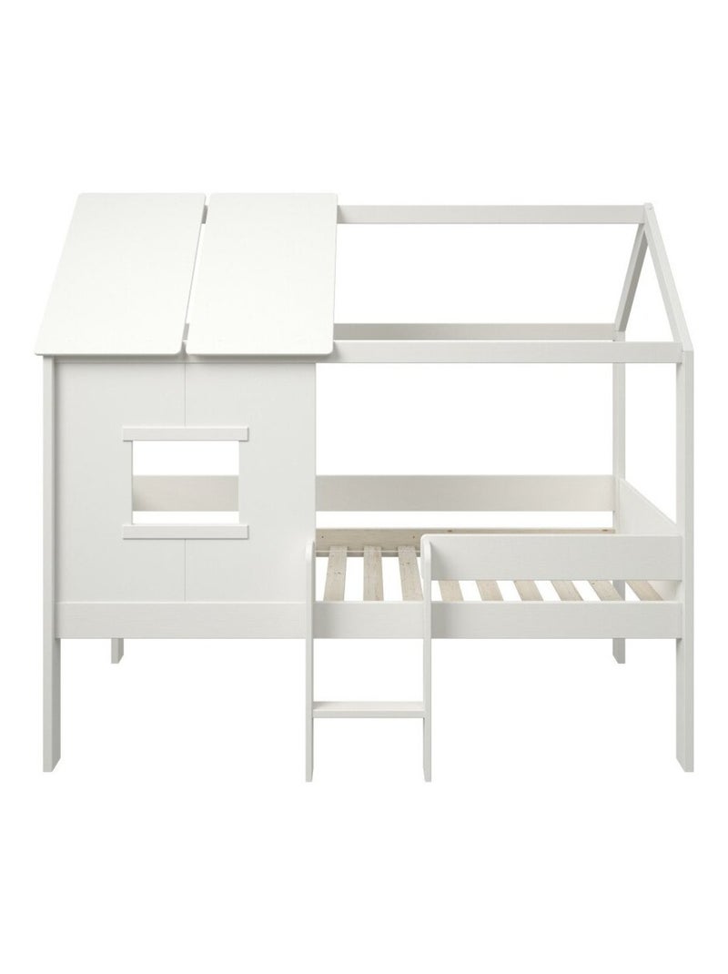 Lit cabane surélevé avec sommier pin massif et imitation bois  AMBRE Blanc - Kiabi