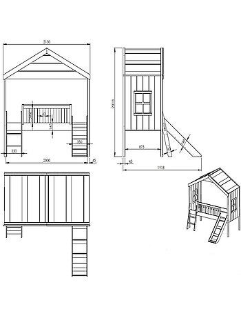 Lit cabane surélevé avec toboggan imitation bois AXEL