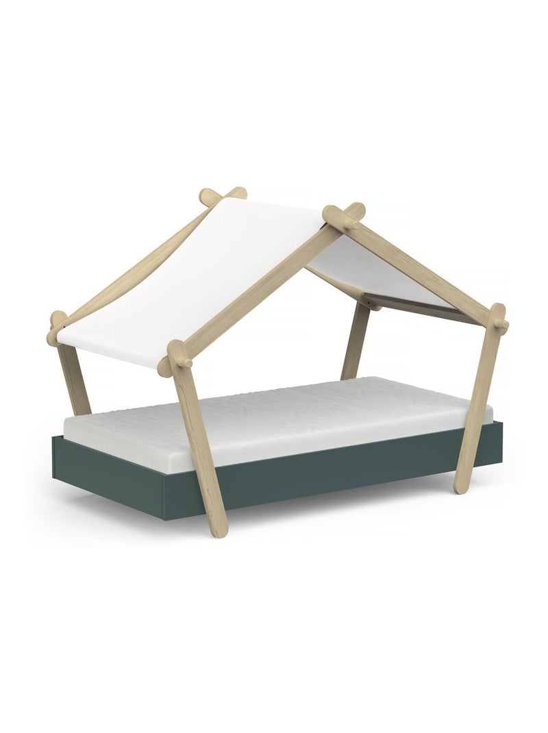 Lit cabane surélevé enfant " Lodge " - 70 x 140 cm - Vert Vert - Kiabi