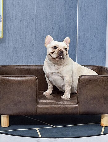 Lit canapé chien chat + coussin fourni revêtement PU chocolat