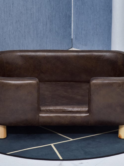 Lit canapé chien chat + coussin fourni revêtement PU chocolat - Kiabi