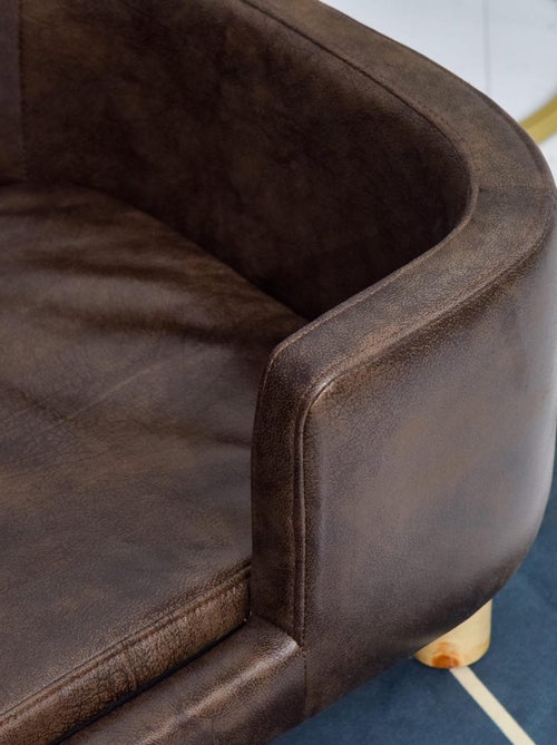 Lit canapé chien chat + coussin fourni revêtement PU chocolat - Kiabi