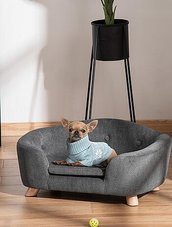Lit canapé chien chat design scandinave avec coussin gris