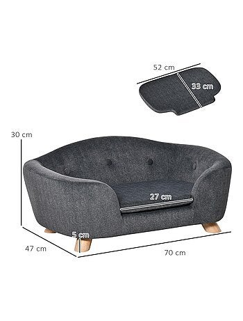 Lit canapé chien chat design scandinave avec coussin gris