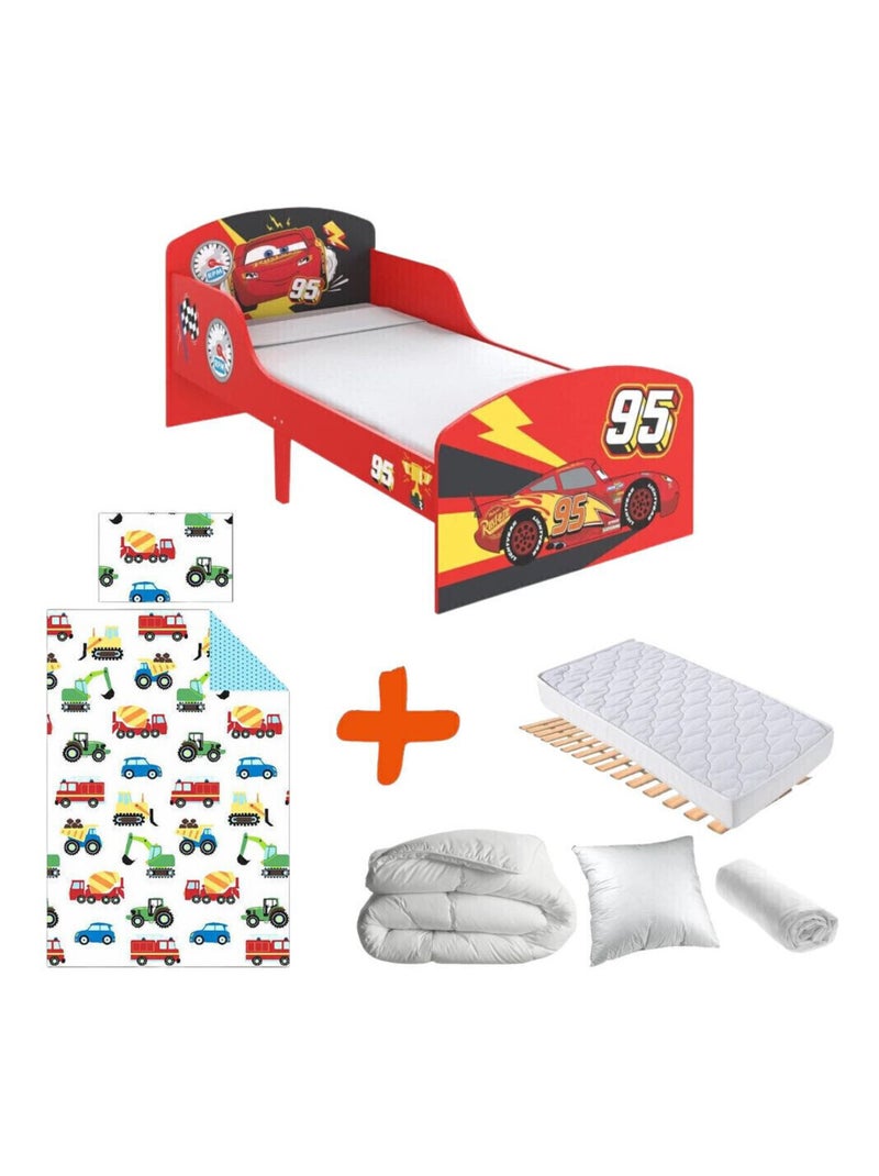 Lit Cars Flash McQueen avec Matelas et Textile complet - couchage 140x70 cm Rouge - Kiabi