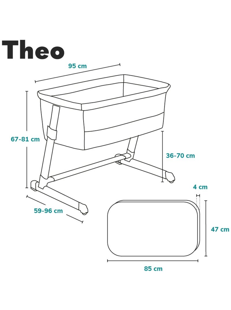 Lit cododo 2en1 LIONELO Théo - Matelas inclus - 0-9 kg - Hauteur et inclinaison réglables Gris foncé - Kiabi