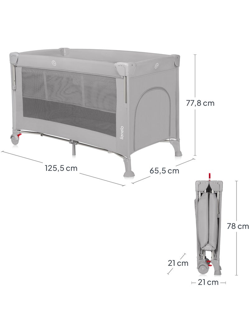 Lit cododo 3en1 LIONELO Ellen - Lit parapluie - Parc bébé - Matelas haute densité - Roulettes Gris - Kiabi