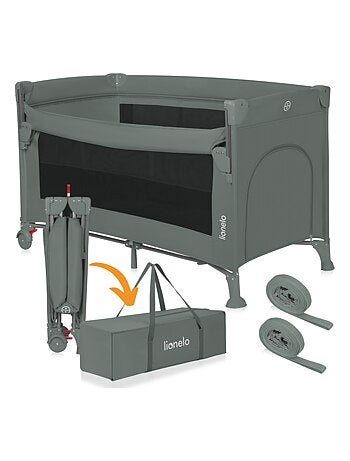 Lit cododo 3en1 LIONELO Ellen - Lit parapluie - Parc bébé - Matelas haute densité - Roulettes