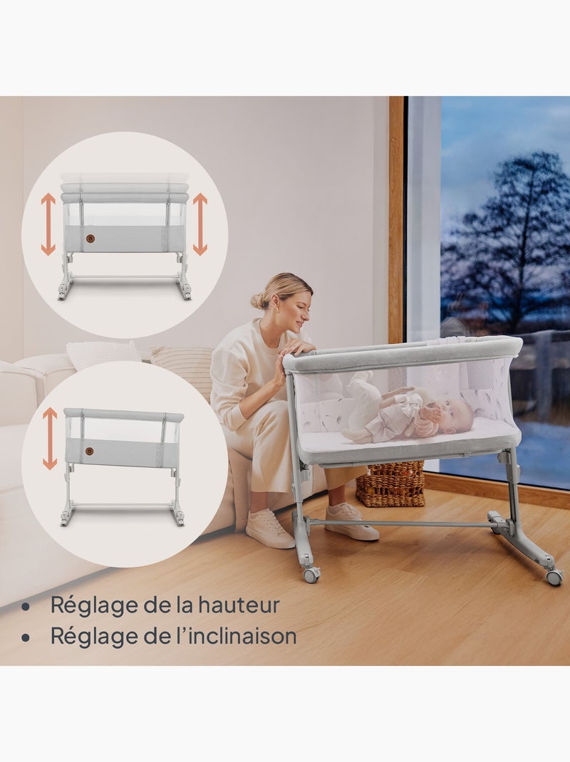 Lit cododo bébé 3en1 LIONELO Aurora - Berceau - Réglable en hauteur et inclinaison - Matelas et sac Beige clair - Kiabi