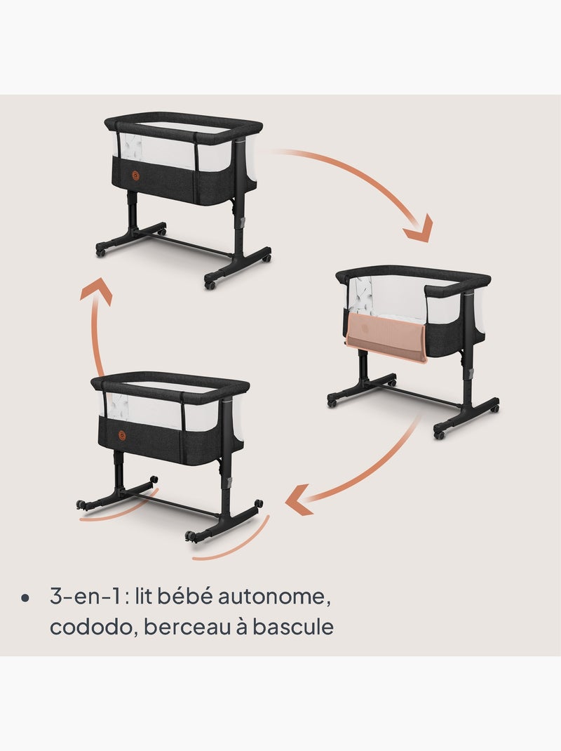Lit cododo bébé 3en1 LIONELO Aurora - Réglable en hauteur et inclinaison - Matelas et sac inclus gris anthracite - Kiabi