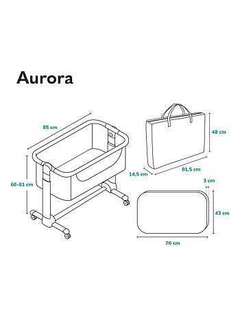 Lit cododo bébé 3en1 LIONELO Aurora - Réglable en hauteur et inclinaison - Matelas et sac inclus