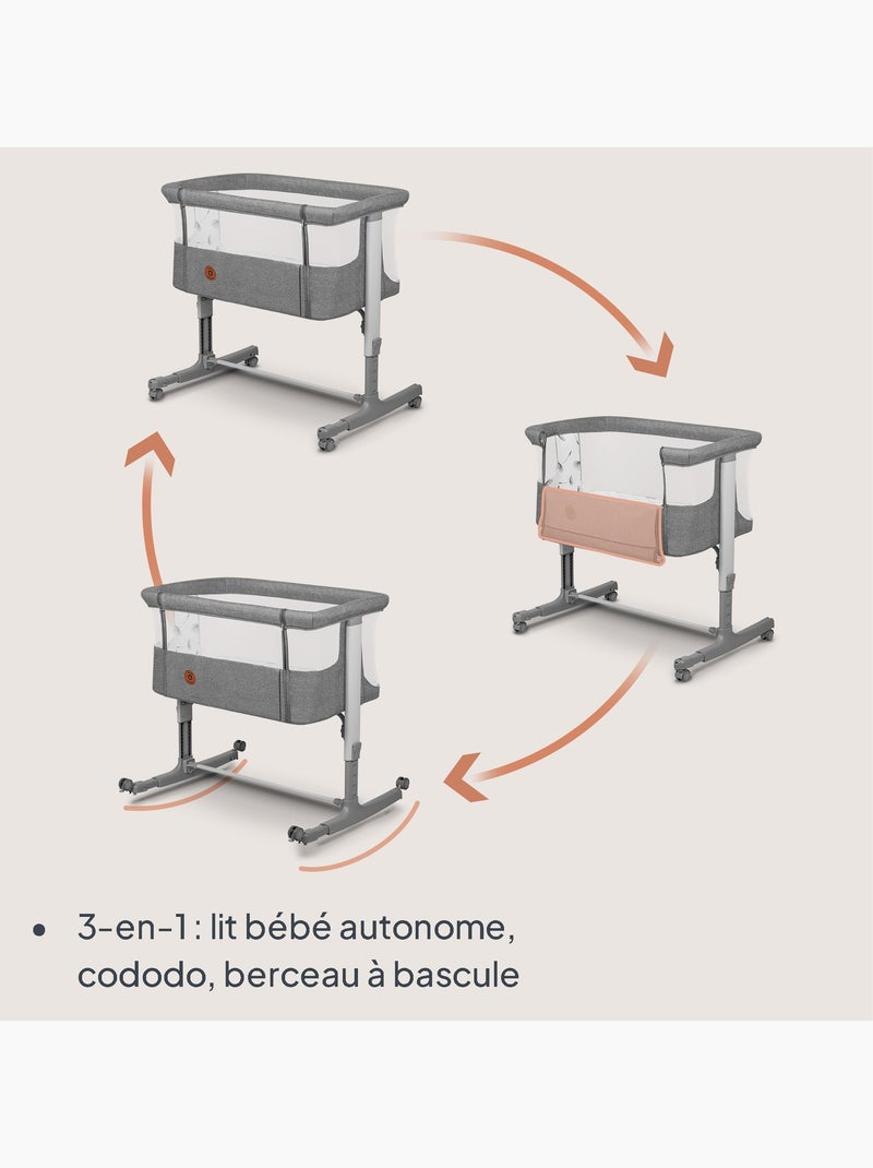 Lit cododo bébé 3en1 LIONELO Aurora - Réglable en hauteur et inclinaison - Matelas et sac inclus Gris - Kiabi