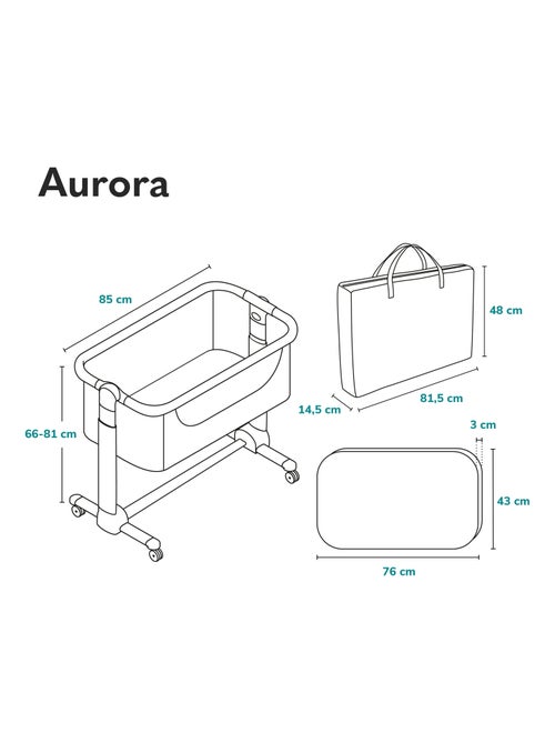 Lit cododo bébé 3en1 LIONELO Aurora - Réglable en hauteur et inclinaison - Matelas et sac inclus - Kiabi
