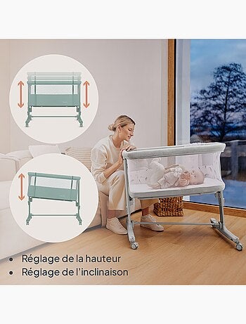 Lit cododo bébé 3en1 LIONELO Aurora - Réglable en hauteur et inclinaison - Matelas et sac inclus