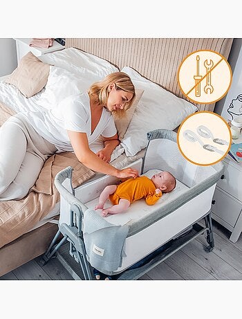Lit cododo bébé 3en1 LIONELO Luna - Berceau - Réglable en hauteur et inclinaison - Matelas inclus
