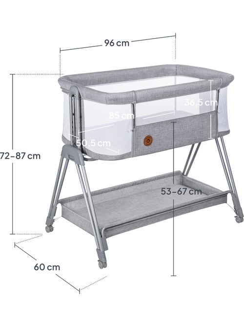 Lit cododo bébé 3en1 LIONELO Luna - Berceau - Réglable en hauteur et inclinaison - Matelas inclus - Kiabi