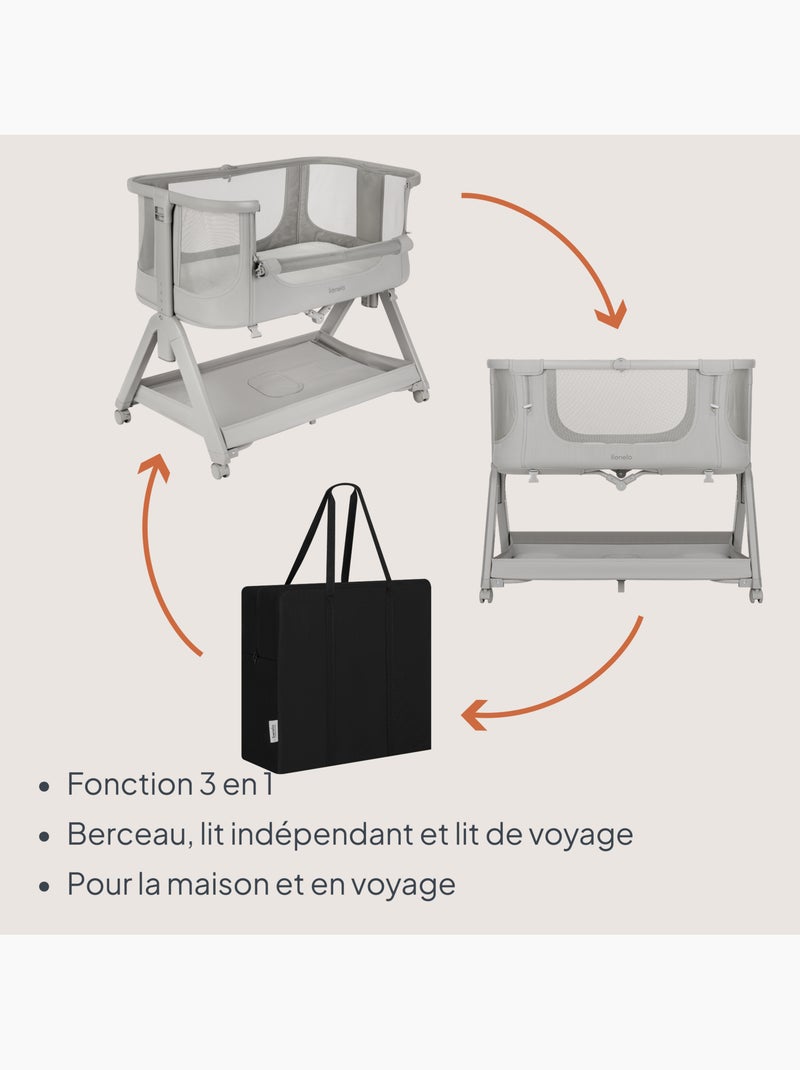 Lit cododo bébé 4en1 lionelo luna - berceau - réglable en hauteur et inclinaison - matelas inclus Gris Gris - Kiabi