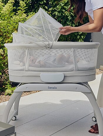 Lit cododo et berceau LIONELO Coral - Lit bébé jusqu’à 9 kg - Roulettes - 5 vitesses - Télécommande