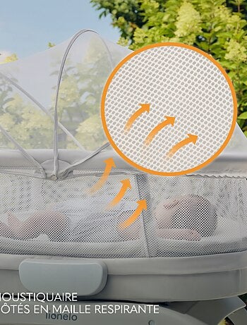 Lit cododo et berceau LIONELO Coral - Lit bébé jusqu’à 9 kg - Roulettes - 5 vitesses - Télécommande