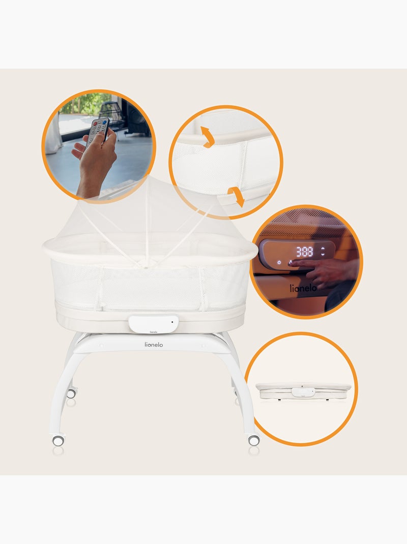 Lit cododo et berceau LIONELO Coral - Lit bébé jusqu’à 9 kg - Roulettes - 5 vitesses - Télécommande Blanc - Kiabi
