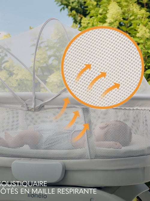 Lit cododo et berceau LIONELO Coral - Lit bébé jusqu’à 9 kg - Roulettes - 5 vitesses - Télécommande - Kiabi