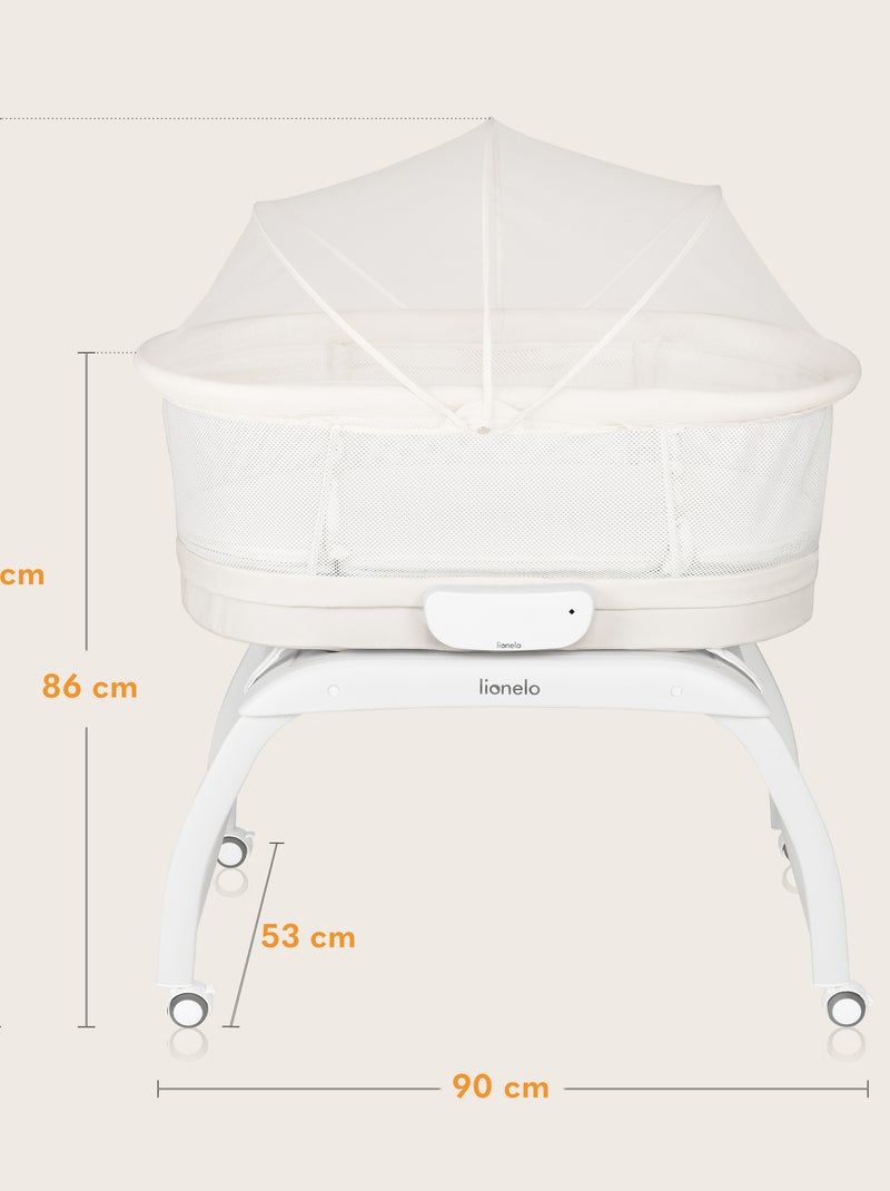 Lit cododo et berceau LIONELO Coral - Lit bébé jusqu’à 9 kg - Roulettes - 5 vitesses - Télécommande Blanc - Kiabi