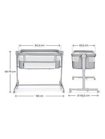 Lit Cododo Kinderkraft NESTE UP 2 avec Matelas Inclus, 5 Hauteurs Réglables et Roues Freinées