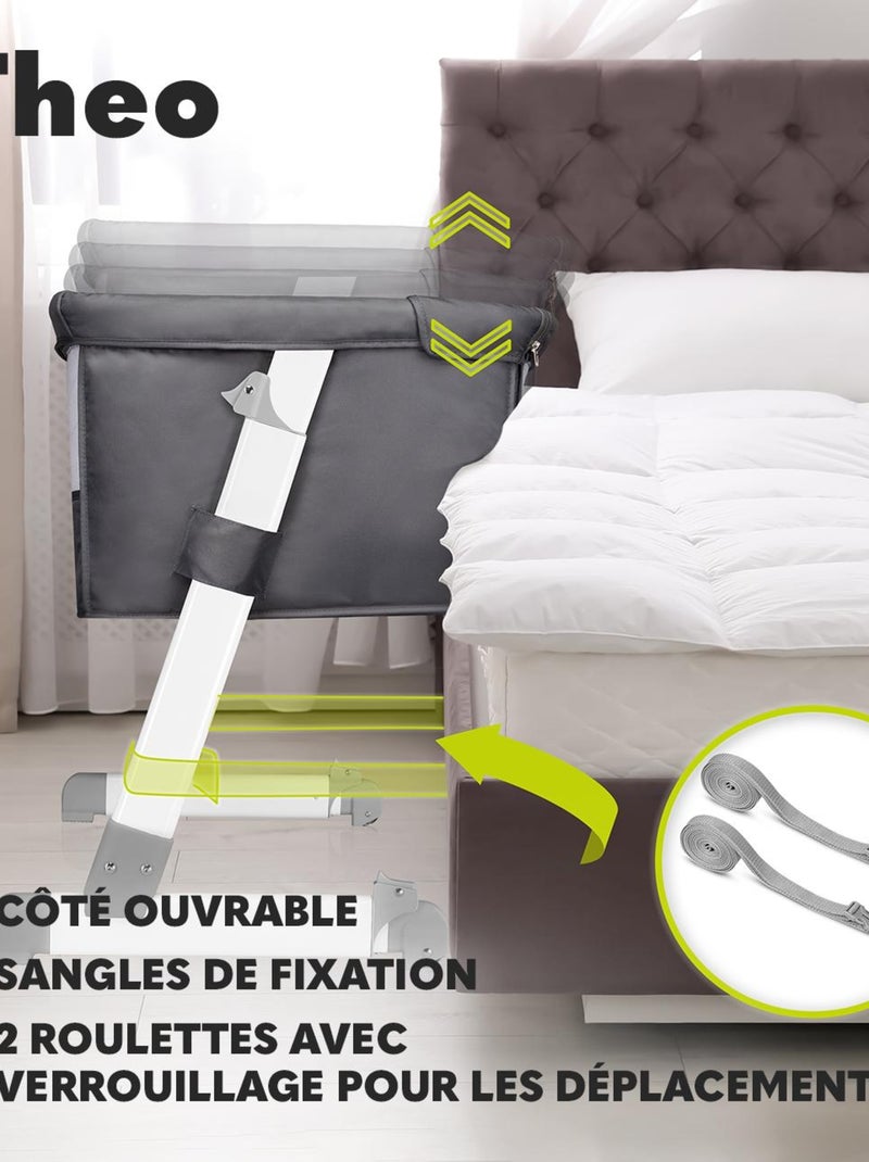 Lit cododo LIONELO Théo 2en1 - Matelas inclus - 0-9 kg - Hauteur et inclinaison réglables Gris clair - Kiabi