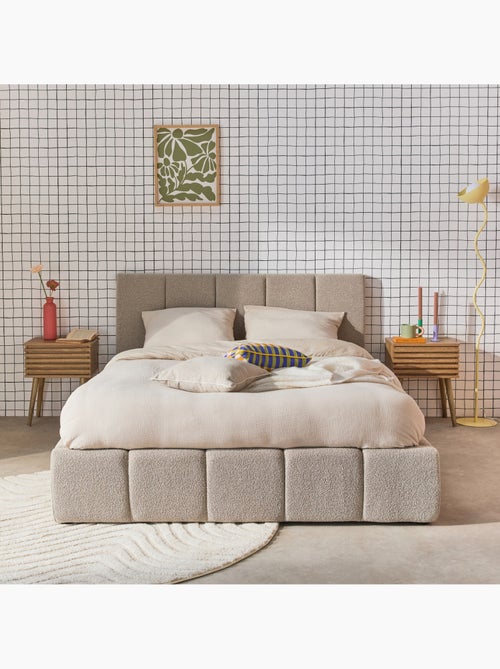 Lit coffre avec sommier à lattes et tête de lit 140 x 190 cm bouclette texturée Lex - Kiabi Lit coffre avec sommier à lattes et tête de lit 140 x 190 cm bouclette texturée Lex - Kiabi