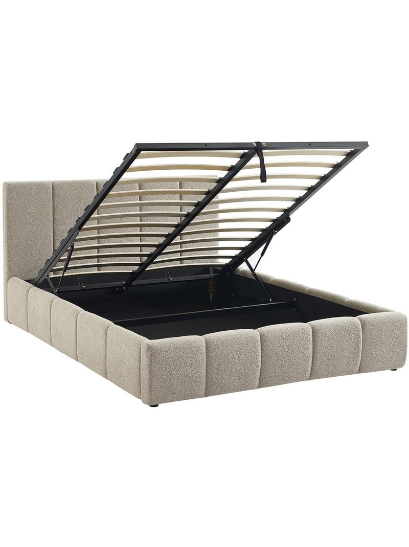 Lit coffre avec sommier à lattes et tête de lit 140 x 190 cm bouclette texturée Lex Beige - Kiabi
