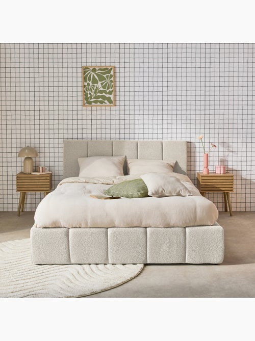 Lit coffre avec sommier à lattes et tête de lit 140 x 190 cm bouclette texturée Lex - Kiabi Lit coffre avec sommier à lattes et tête de lit 140 x 190 cm bouclette texturée Lex - Kiabi