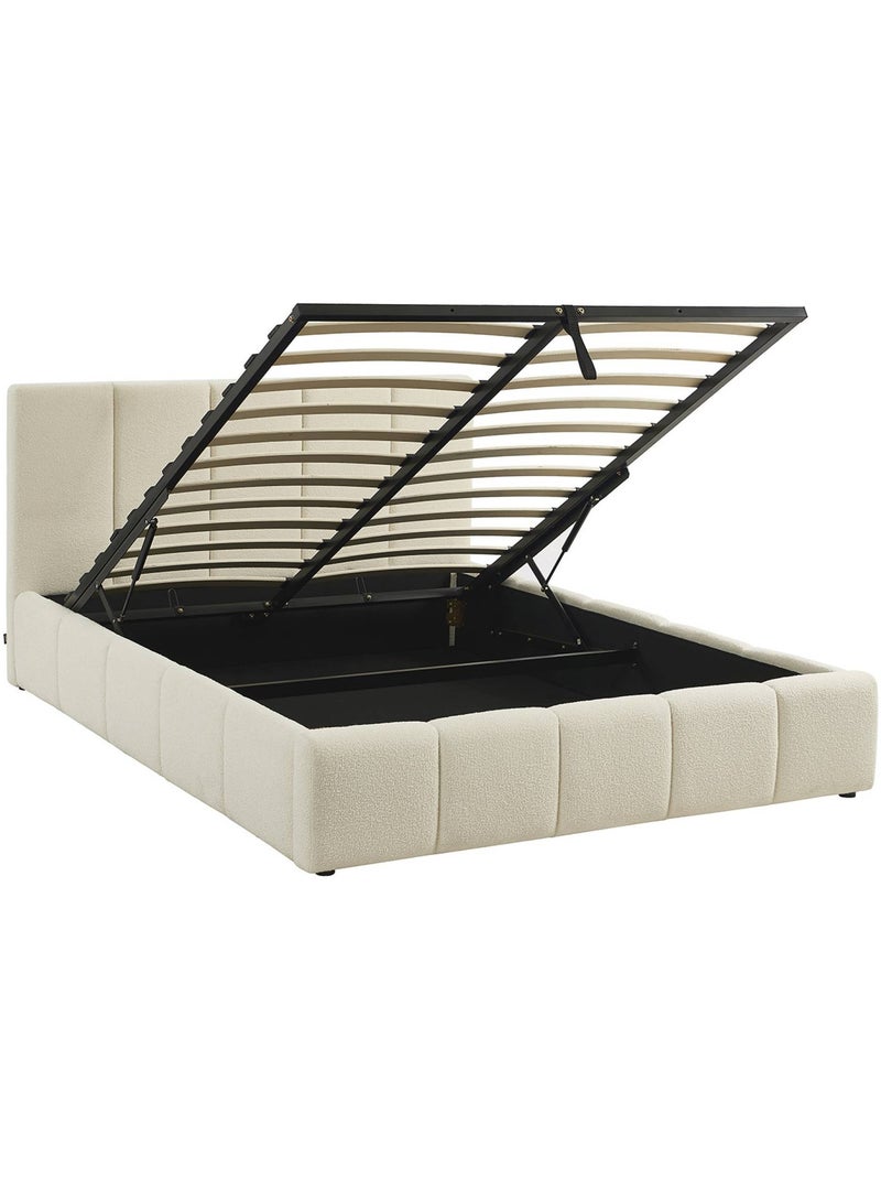 Lit coffre avec sommier à lattes et tête de lit 140 x 190 cm bouclette texturée Lex Blanc - Kiabi