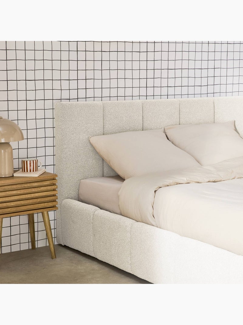 Lit coffre avec sommier à lattes et tête de lit 140 x 190 cm bouclette texturée Lex Blanc - Kiabi