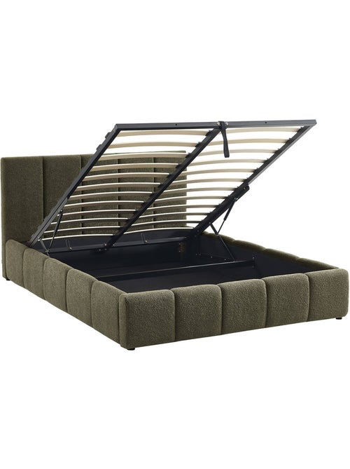 Lit coffre avec sommier à lattes et tête de lit 140 x 190 cm bouclette texturée Lex - Kiabi Lit coffre avec sommier à lattes et tête de lit 140 x 190 cm bouclette texturée Lex - Kiabi