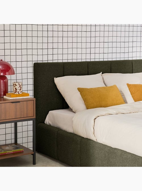 Lit coffre avec sommier à lattes et tête de lit 140 x 190 cm bouclette texturée Lex - Kiabi Lit coffre avec sommier à lattes et tête de lit 140 x 190 cm bouclette texturée Lex - Kiabi
