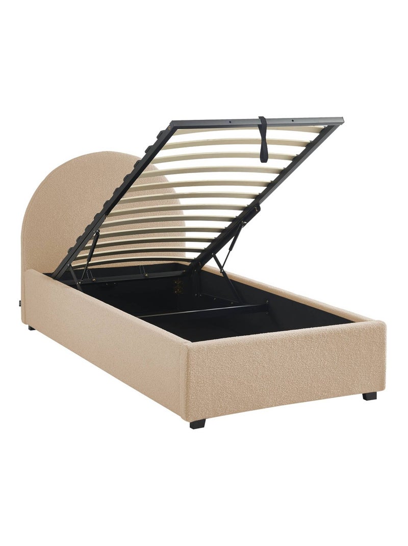 Lit coffre avec sommier à lattes et tête de lit 90 x 190cm finition bouclette Cameron Beige - Kiabi