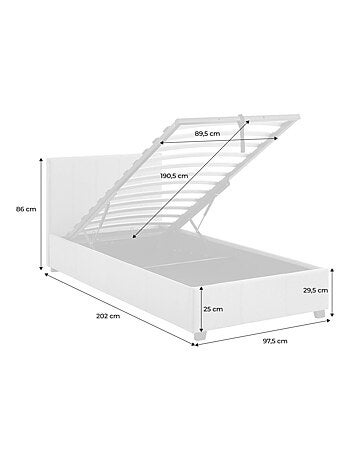 Lit coffre avec sommier à lattes et tête de lit 90 x 190cm finition tissu Avalon