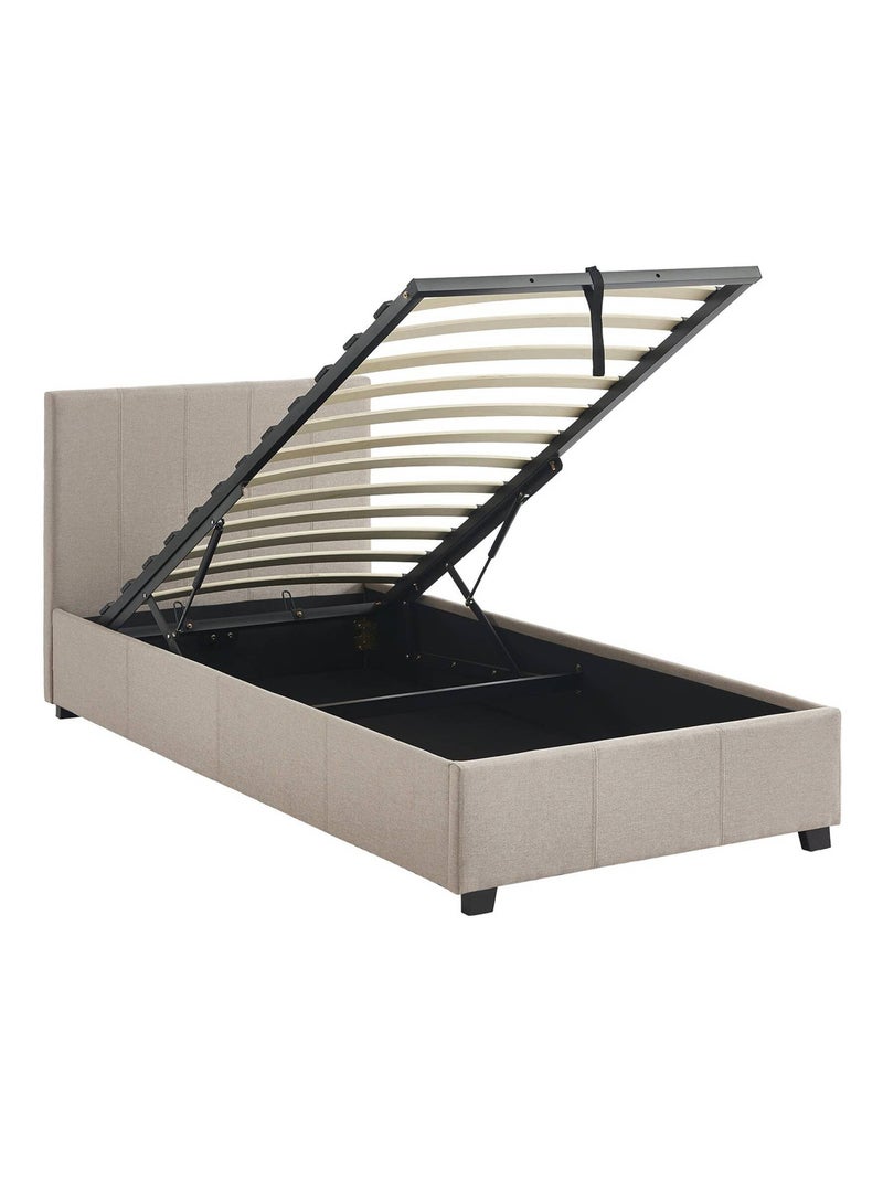 Lit coffre avec sommier à lattes et tête de lit 90 x 190cm finition tissu Avalon Beige - Kiabi