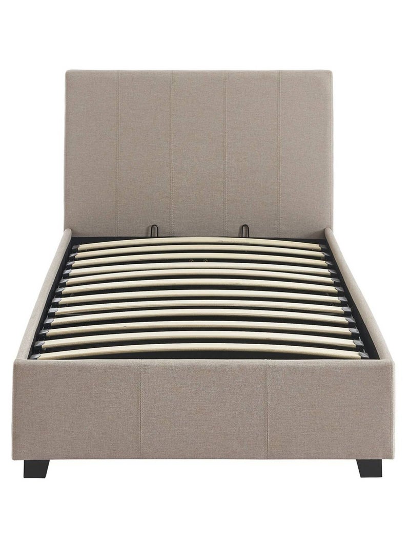 Lit coffre avec sommier à lattes et tête de lit 90 x 190cm finition tissu Avalon Beige - Kiabi