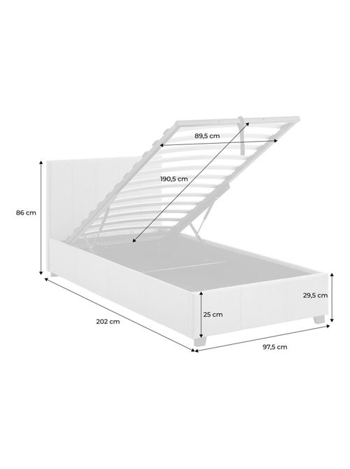 Lit coffre avec sommier à lattes et tête de lit 90 x 190cm finition tissu Avalon - Kiabi