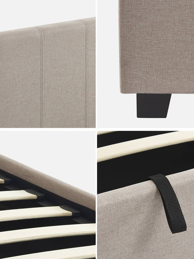 Lit coffre avec sommier à lattes et tête de lit 90 x 190cm finition tissu Avalon Beige - Kiabi