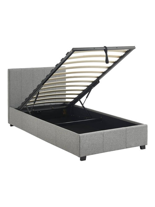 Lit coffre avec sommier à lattes et tête de lit 90 x 190cm finition tissu Avalon - Kiabi Lit coffre avec sommier à lattes et tête de lit 90 x 190cm finition tissu Avalon - Kiabi