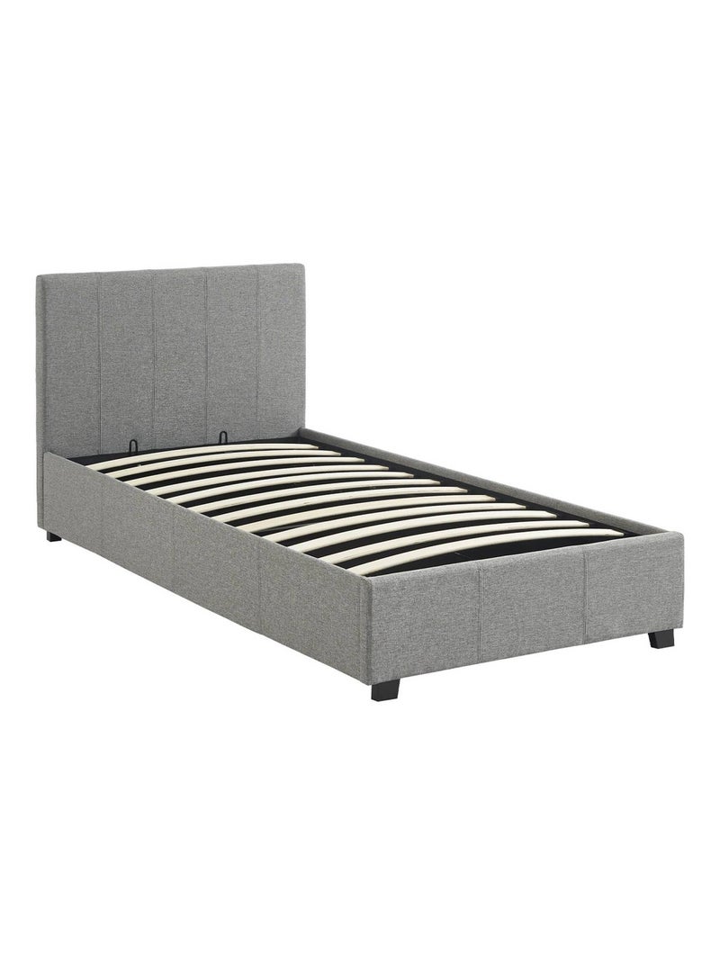 Lit coffre avec sommier à lattes et tête de lit 90 x 190cm finition tissu Avalon Gris clair - Kiabi