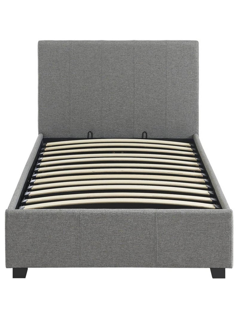 Lit coffre avec sommier à lattes et tête de lit 90 x 190cm finition tissu Avalon Gris clair - Kiabi