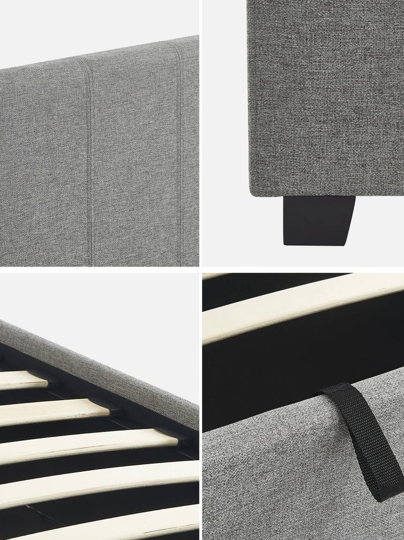 Lit coffre avec sommier à lattes et tête de lit 90 x 190cm finition tissu Avalon Gris clair - Kiabi