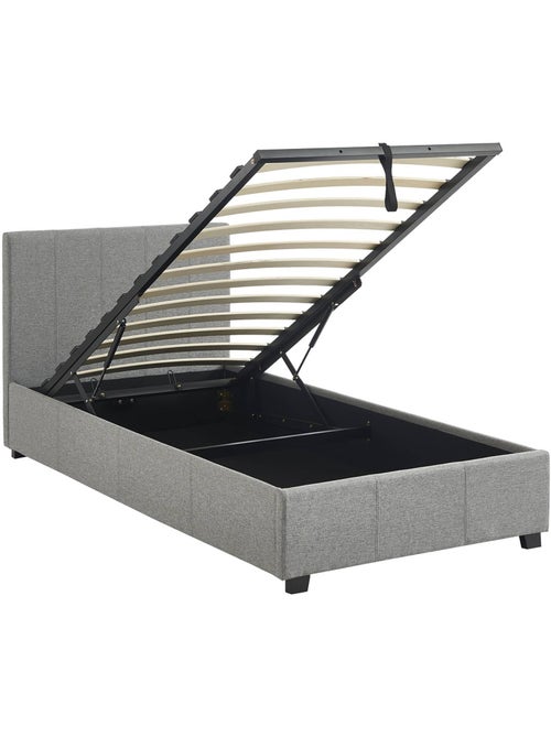 Lit coffre avec sommier à lattes et tête de lit 90 x 190cm finition tissu avalon - Kiabi Lit coffre avec sommier à lattes et tête de lit 90 x 190cm finition tissu avalon - Kiabi