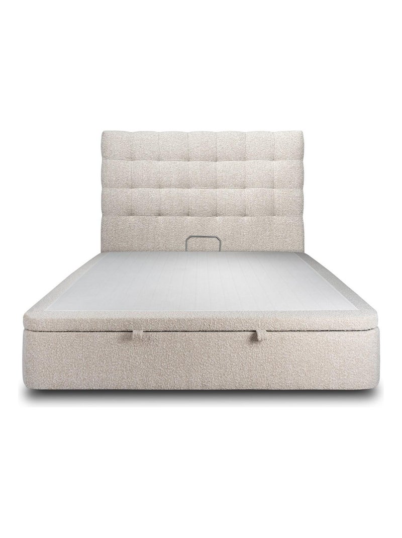Lit coffre avec tête de lit capitonnée Bouclette Beige clair - Kiabi