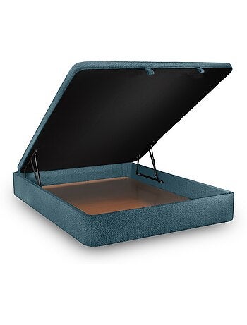 Lit coffre avec tête de lit capitonnée Bouclette