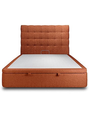 Lit coffre avec tête de lit capitonnée Bouclette